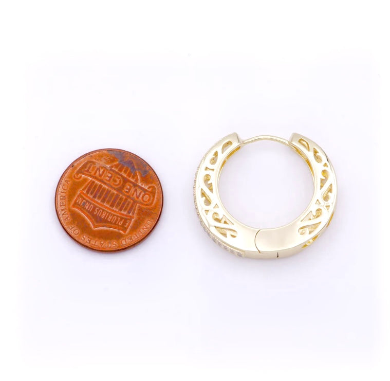 CZ Filigree Huggie Hoops