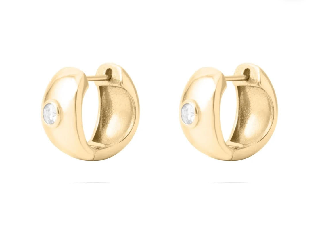 18K Gold Stainless Steel Chunky Hoop W/ CZ Stone